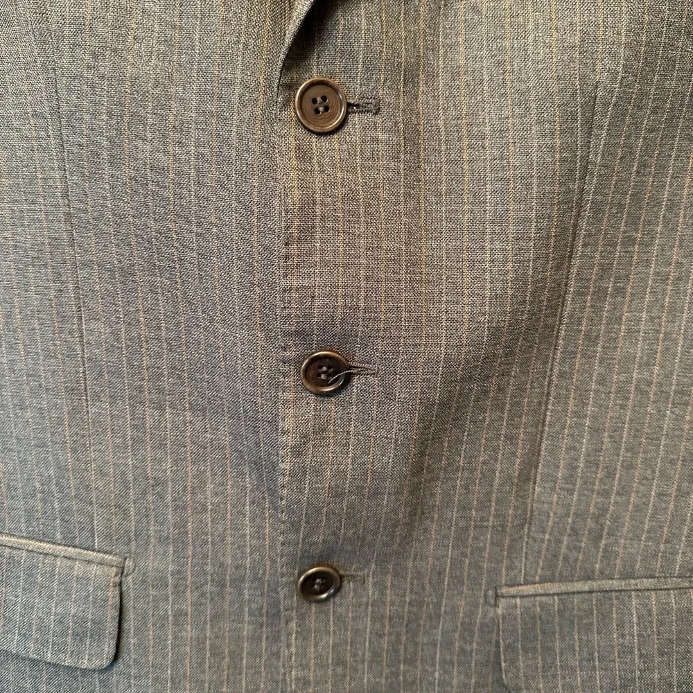 Zero Alta Sartoria 38 R Italian Super 120s Wool Blazer Gray W/ Tan White Stripes